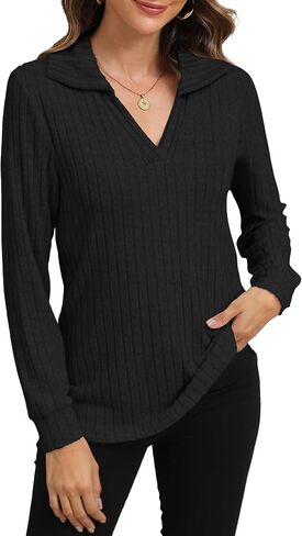 YSYOKOW Womens Long Sleeve Tops Trendy V Neck T Shirts Business Casual Blouses Dressy Collared Tunic in Saudi Arabia