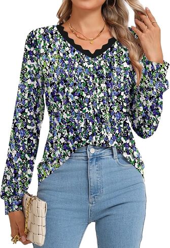 Rapbin Womens Fall Tops Casual V Neck Long Sleeve Shirts Loose Tunic Work Blouses Fashion 2024 in Saudi Arabia