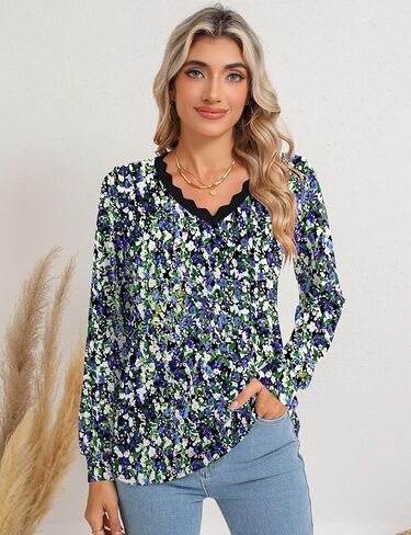Rapbin Womens Fall Tops Casual V Neck Long Sleeve Shirts Loose Tunic Work Blouses Fashion 2024 in Saudi Arabia
