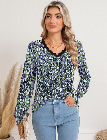 Rapbin Womens Fall Tops Casual V Neck Long Sleeve Shirts Loose Tunic Work Blouses Fashion 2024 in Saudi Arabia