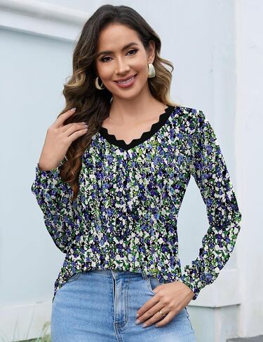 Rapbin Womens Fall Tops Casual V Neck Long Sleeve Shirts Loose Tunic Work Blouses Fashion 2024 in Saudi Arabia