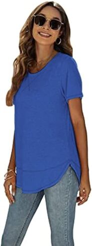 Beimuc Summer Tops for Women Short Sleeve Crewneck Tshirts Side Split Loose Fit Tunic Shirts in Kuwait