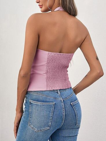 Tankaneo Womens Cute Bow Halter Tank Tops Sexy Keyhole Backless Slim Fit Crop Tops Y2k Summer Sleeveless Cami Shirts in Saudi Arabia