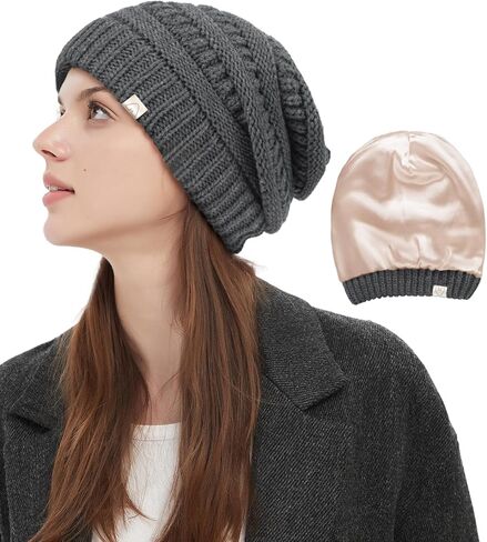 قبعة كوخ المرأة الساتان اصطف قبعة الشتاء القبعات الحرير اصطف قبعة مترهل للشعر لينة كابل متماسكة قبعة دافئة مكتنزة قبعة in Kuwait