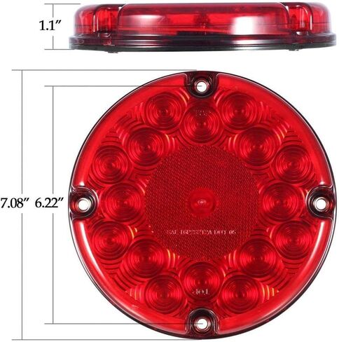 2x 7 Inch Round Led Trailer Tail Lights Red 17 LED Reflex Lens Submersible Truck Trailer Bus RV UTV Motorhome Rear Stop Turn Tail Brake Lights Lamps Sealed Surface Mount 10-30V in Kuwait