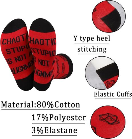 JXGZSO D20 RPG Lover Gift Chaotic Stupid Is Not An Alignment Dungeon Master Socks Dragons Gamer Gift D20 Dice Socks in Saudi Arabia