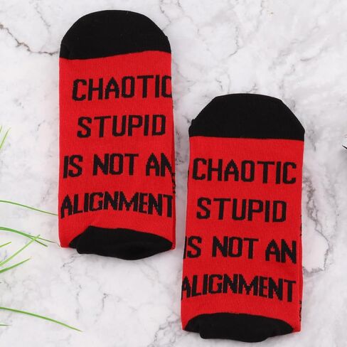 JXGZSO D20 RPG Lover Gift Chaotic Stupid Is Not An Alignment Dungeon Master Socks Dragons Gamer Gift D20 Dice Socks in Saudi Arabia