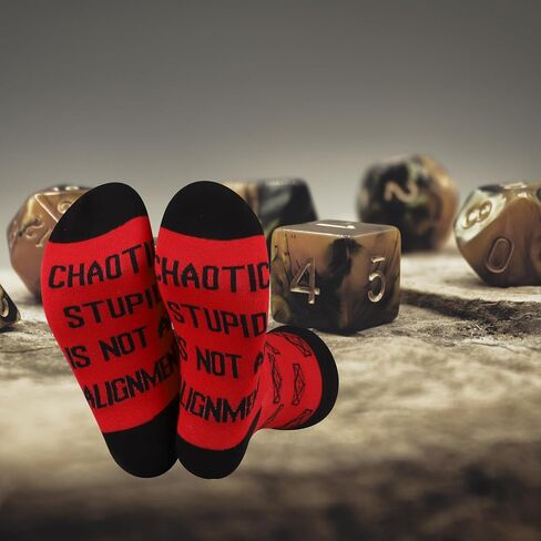 JXGZSO D20 RPG Lover Gift Chaotic Stupid Is Not An Alignment Dungeon Master Socks Dragons Gamer Gift D20 Dice Socks in Saudi Arabia