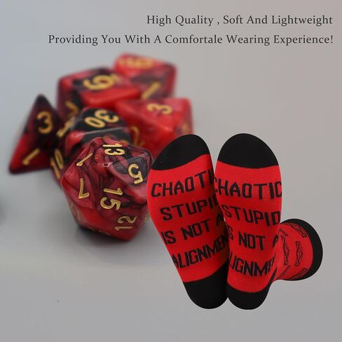 JXGZSO D20 RPG Lover Gift Chaotic Stupid Is Not An Alignment Dungeon Master Socks Dragons Gamer Gift D20 Dice Socks in Saudi Arabia