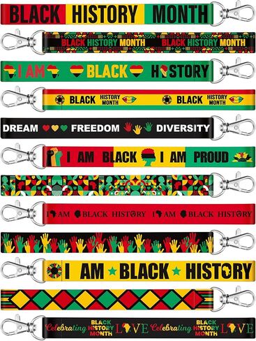 Sureio 48 Pcs Black History Month Lanyard Keychains Gifts Bulk Black History Month Keychains Gifts Heart Mouth Map Key Rings Black History for Black History Month Party Favors African American Party in Kuwait