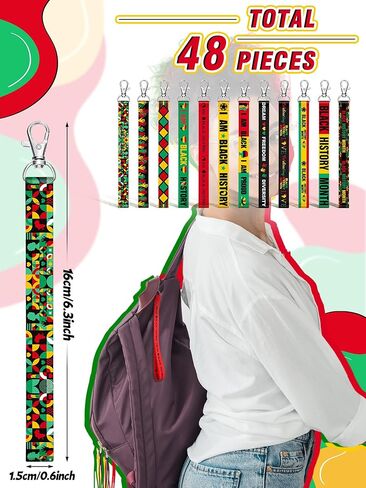Sureio 48 Pcs Black History Month Lanyard Keychains Gifts Bulk Black History Month Keychains Gifts Heart Mouth Map Key Rings Black History for Black History Month Party Favors African American Party in Kuwait