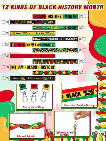 Sureio 48 Pcs Black History Month Lanyard Keychains Gifts Bulk Black History Month Keychains Gifts Heart Mouth Map Key Rings Black History for Black History Month Party Favors African American Party in Kuwait