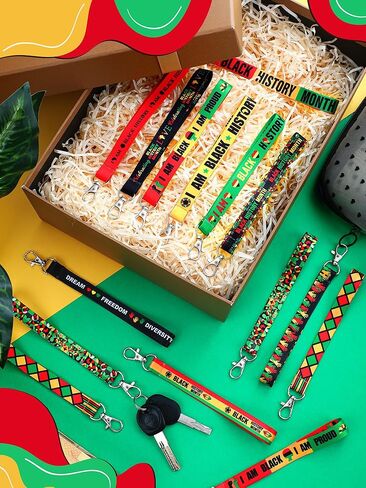 Sureio 48 Pcs Black History Month Lanyard Keychains Gifts Bulk Black History Month Keychains Gifts Heart Mouth Map Key Rings Black History for Black History Month Party Favors African American Party in Kuwait