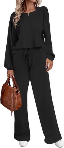 Ekouaer Lounge Sets for Women 2 Piece Sets Knit Sets Long Sleeve Winter Sweater Wide Leg Pants Outfits in Saudi Arabia