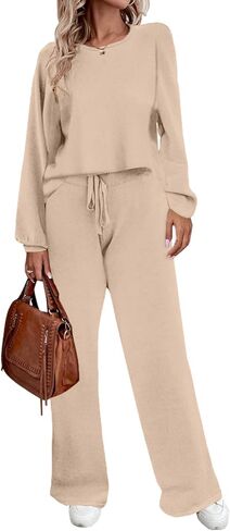 Ekouaer Lounge Sets for Women 2 Piece Sets Knit Sets Long Sleeve Winter Sweater Wide Leg Pants Outfits in Saudi Arabia
