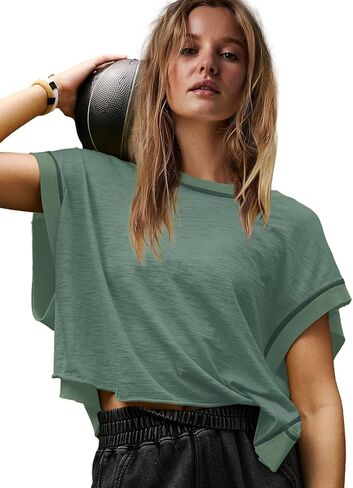 Panadila Womens Open Back Workout Top Oversized Workout T Shirts Backless Athletic Shirt Short Sleeve Baby Tee in Kuwait