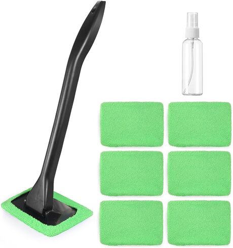 Windshield Cleaning Tool Car Window Cleaner with 5 Reusable and Washable Microfiber Pads and Extendable Handle Auto Inside Glass Wiper Kit Green in Saudi Arabia