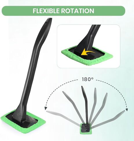 Windshield Cleaning Tool Car Window Cleaner with 5 Reusable and Washable Microfiber Pads and Extendable Handle Auto Inside Glass Wiper Kit Green in Saudi Arabia