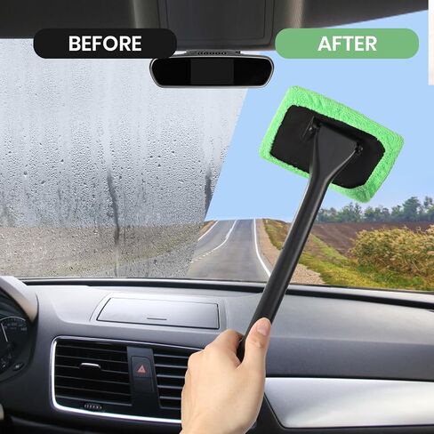 Windshield Cleaning Tool Car Window Cleaner with 5 Reusable and Washable Microfiber Pads and Extendable Handle Auto Inside Glass Wiper Kit Green in Saudi Arabia