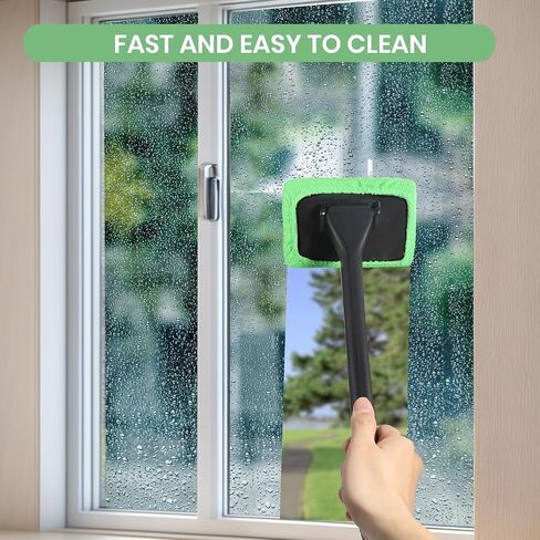 Windshield Cleaning Tool Car Window Cleaner with 5 Reusable and Washable Microfiber Pads and Extendable Handle Auto Inside Glass Wiper Kit Green in Saudi Arabia