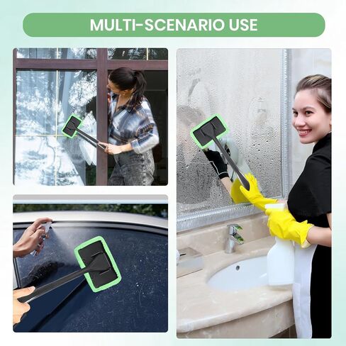 Windshield Cleaning Tool Car Window Cleaner with 5 Reusable and Washable Microfiber Pads and Extendable Handle Auto Inside Glass Wiper Kit Green in Saudi Arabia