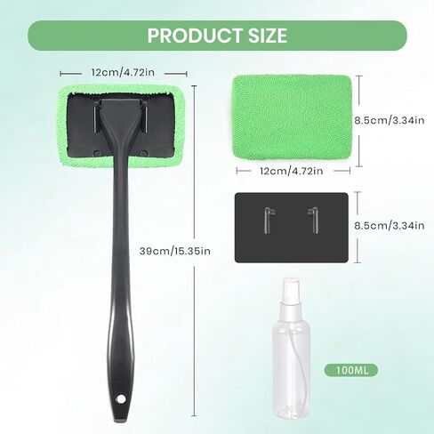 Windshield Cleaning Tool Car Window Cleaner with 5 Reusable and Washable Microfiber Pads and Extendable Handle Auto Inside Glass Wiper Kit Green in Saudi Arabia