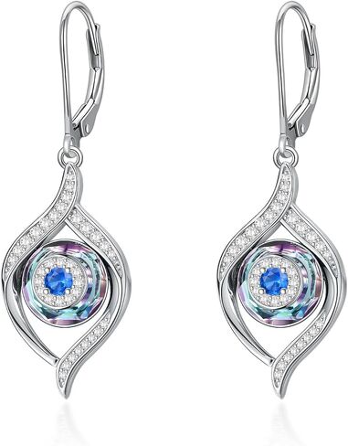 Evil Eye Earrings Sterling Silver Blue/Purple/Black Eye Dangle Drop Earrings with Blue Crystal Luck Amulet Protection Evil Eye Jewelry Gift for Women Teens Girls in Kuwait