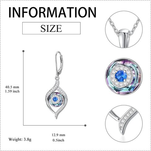Evil Eye Earrings Sterling Silver Blue/Purple/Black Eye Dangle Drop Earrings with Blue Crystal Luck Amulet Protection Evil Eye Jewelry Gift for Women Teens Girls in Kuwait