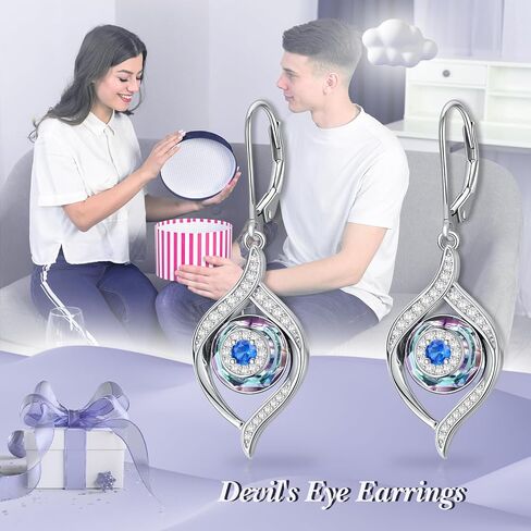 Evil Eye Earrings Sterling Silver Blue/Purple/Black Eye Dangle Drop Earrings with Blue Crystal Luck Amulet Protection Evil Eye Jewelry Gift for Women Teens Girls in Kuwait