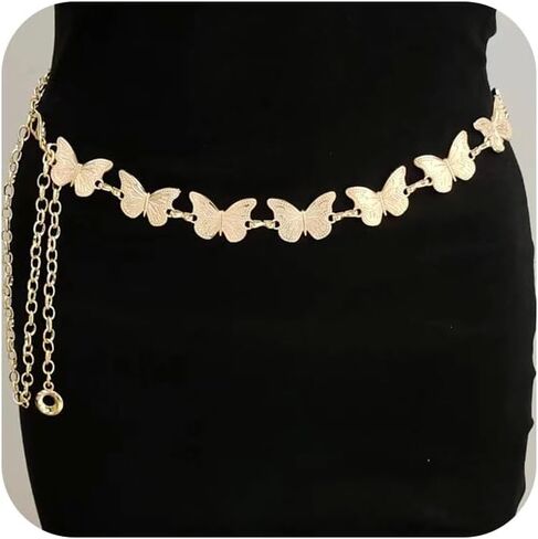 QWALIT حزام سلسلة ذهبية حزام سلسلة ذهبية أحزمة سلسلة للنساء موضة حزام فضي سلسلة حزام خصر ذهبي حزام سلسلة نجمة حزام سلسلة معدنية حزام نجمة فراشة القلب in Kuwait