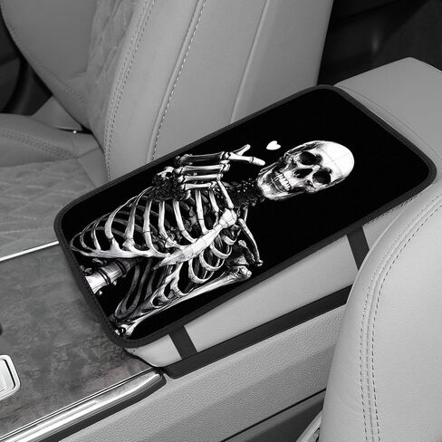 Center Console armrest pad Cover,armrest car seat,7.5"x12.6" Cute Printing armrest Box pad，Protect The Central armrest Box, Suitable for Most car Interior Accessories (Skull) in Saudi Arabia