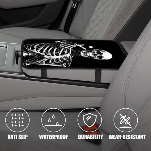Center Console armrest pad Cover,armrest car seat,7.5"x12.6" Cute Printing armrest Box pad，Protect The Central armrest Box, Suitable for Most car Interior Accessories (Skull) in Saudi Arabia