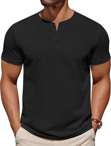 COOFANDY Mens Cotton Henley T-Shirts Short Sleeve Button Casual Basic Tees Work Shirts with Split Side in Saudi Arabia