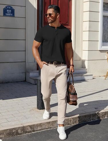 COOFANDY Mens Cotton Henley T-Shirts Short Sleeve Button Casual Basic Tees Work Shirts with Split Side in Saudi Arabia