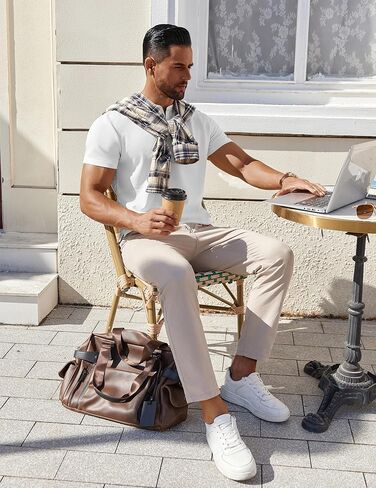 تي شيرت رجالي من القطن من COOFANDY بأكمام قصيرة وأزرار كاجوال وقمصان عمل أساسية مع فتحة جانبية in Kuwait