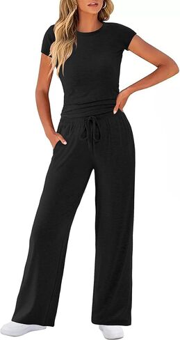 Womens 2 Piece Lounge Sets Drawstring Wide Leg Sweatpants Ruched Crop Top Matching Set Casual Outfits Pajamas in Saudi Arabia
