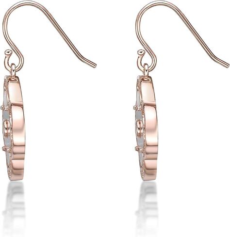 Lavari Jewelers Flower Dangle Earrings for Women - Black Onyx Green Malachite or Mother of Pearl & Cubic Zirconia in 925 Sterling Silver - Hypoallergenic Gold Plated - Fish Hook Clover Drop Earrings in Kuwait