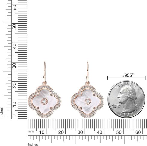 Lavari Jewelers Flower Dangle Earrings for Women - Black Onyx Green Malachite or Mother of Pearl & Cubic Zirconia in 925 Sterling Silver - Hypoallergenic Gold Plated - Fish Hook Clover Drop Earrings in Kuwait