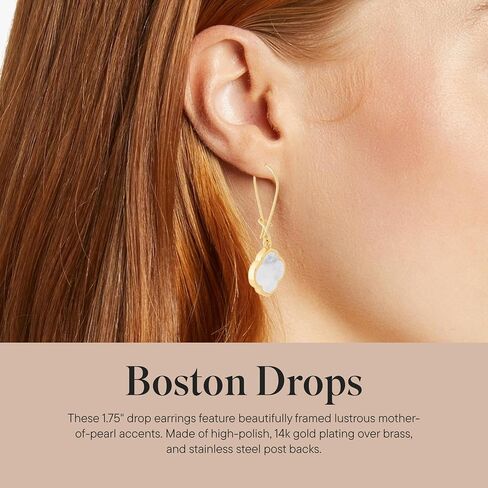 Rocksbox Boston Drops - Gold Dangle Earrings for Women - 14k Gold Plating with Natural Stone - Premium Quality Jewelry - 1.75" in Saudi Arabia