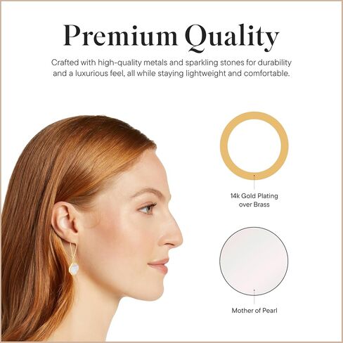 Rocksbox Boston Drops - Gold Dangle Earrings for Women - 14k Gold Plating with Natural Stone - Premium Quality Jewelry - 1.75" in Saudi Arabia