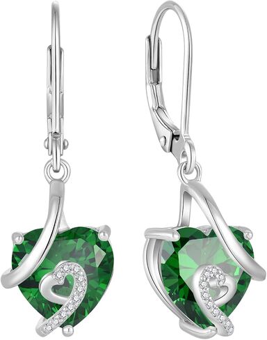 Women Love Heart Dangle Earrings 925 Sterling Silver Birthstone Heart Leverback Drop Earrings 5A Cubic Zirconia Jewelry in Kuwait