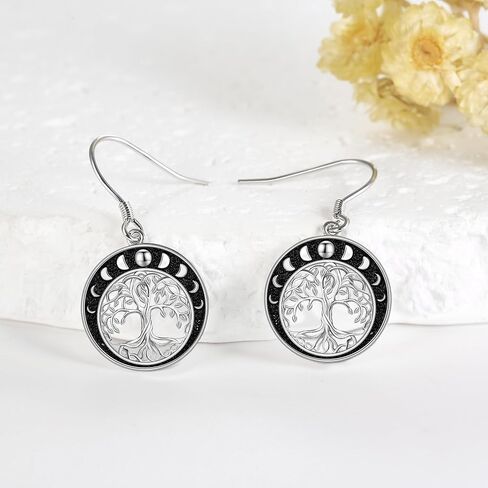 POPLYKE Celtic Tree of Life Earrings for Women Sterling Silver Family Tree Abalone Shell/Volcano Crystal Dangle Earrings Jewelry in Saudi Arabia