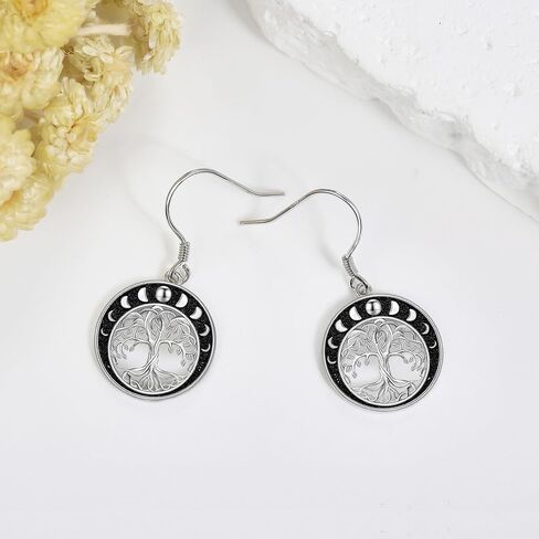 POPLYKE Celtic Tree of Life Earrings for Women Sterling Silver Family Tree Abalone Shell/Volcano Crystal Dangle Earrings Jewelry in Saudi Arabia