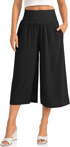 TARSE Womens Linen Palazzo Pants Boho High Waisted Wide Leg Casual Lounge Pant Trousers with Pockets- 19"/28" Inseam in Kuwait