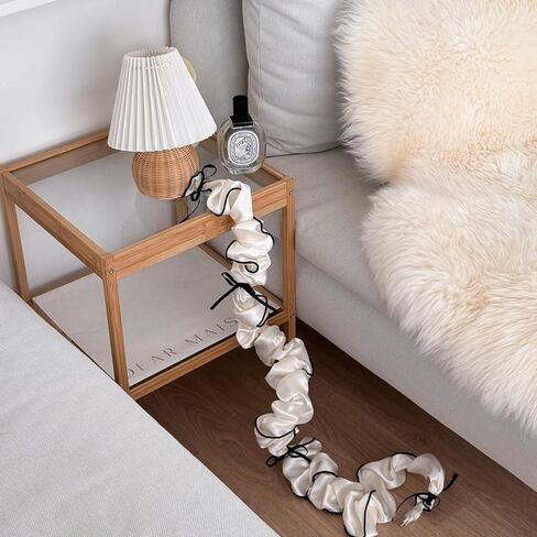 Kamang Silver Fabric Cord Cover with Black Ribbons (2 Packs 9Ft long) Wire Cord Cover for Lamp Lighting, Electirc Wire Protector, Extension Cord Management, Fabric Wire Cord Cover for Desk Arrangement in Saudi Arabia