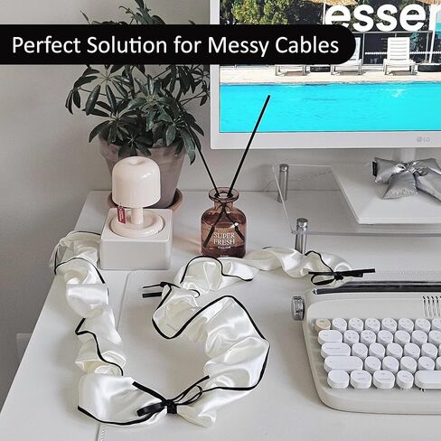 Kamang Silver Fabric Cord Cover with Black Ribbons (2 Packs 9Ft long) Wire Cord Cover for Lamp Lighting, Electirc Wire Protector, Extension Cord Management, Fabric Wire Cord Cover for Desk Arrangement in Saudi Arabia