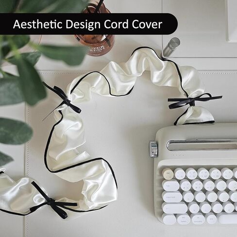 Kamang Silver Fabric Cord Cover with Black Ribbons (2 Packs 9Ft long) Wire Cord Cover for Lamp Lighting, Electirc Wire Protector, Extension Cord Management, Fabric Wire Cord Cover for Desk Arrangement in Saudi Arabia
