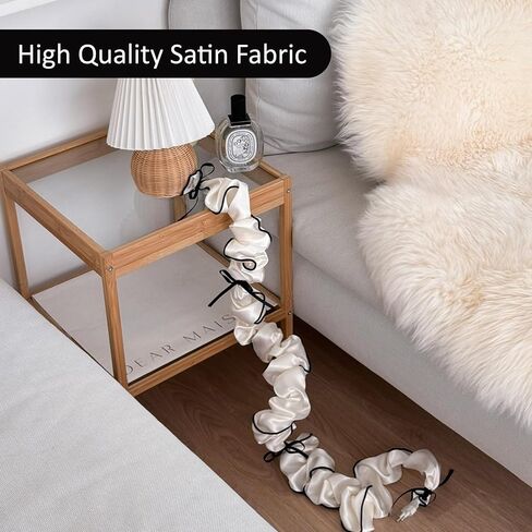 Kamang Silver Fabric Cord Cover with Black Ribbons (2 Packs 9Ft long) Wire Cord Cover for Lamp Lighting, Electirc Wire Protector, Extension Cord Management, Fabric Wire Cord Cover for Desk Arrangement in Saudi Arabia