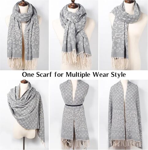 HH HOFNEN Women's Scarf Pashmina Shawls Winter Soft Warm Wraps Cashmere Feel Blanket Vintage Jacquard Style in Kuwait