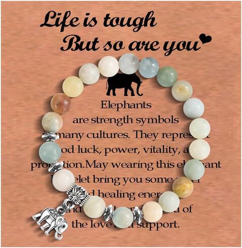 احصل على هدايا جيدة للنساء أساور مطرزة بالفيل هدايا تحفيزية سوار أمازونيتي للنساء ابنة حفيدة ابنة أخت in Kuwait